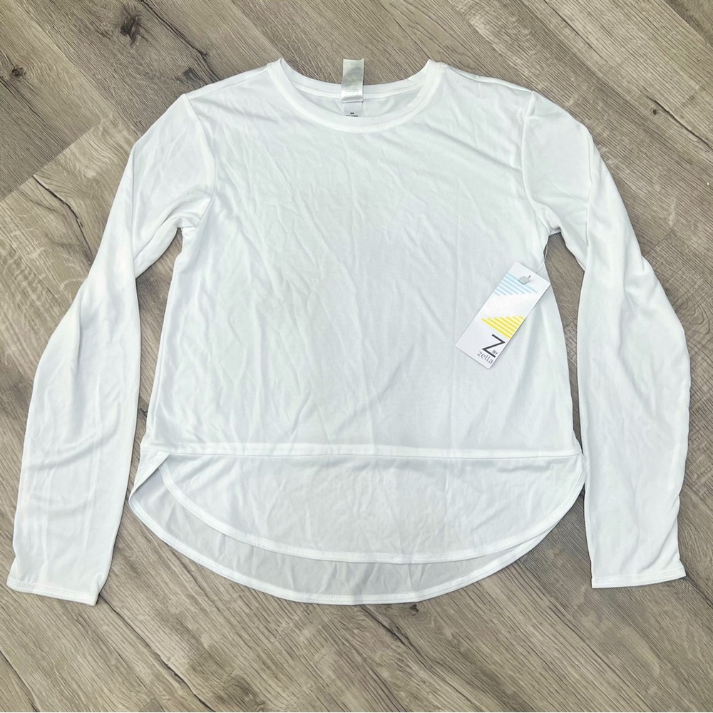 EUC Z by Zella Girls Size XL White Active Long Sleeve Top Sheer Thumb Holes 138